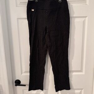 Lisette Pull On Ankle Pants Women's Size‎ 12 Polka Dot Stretch Black White